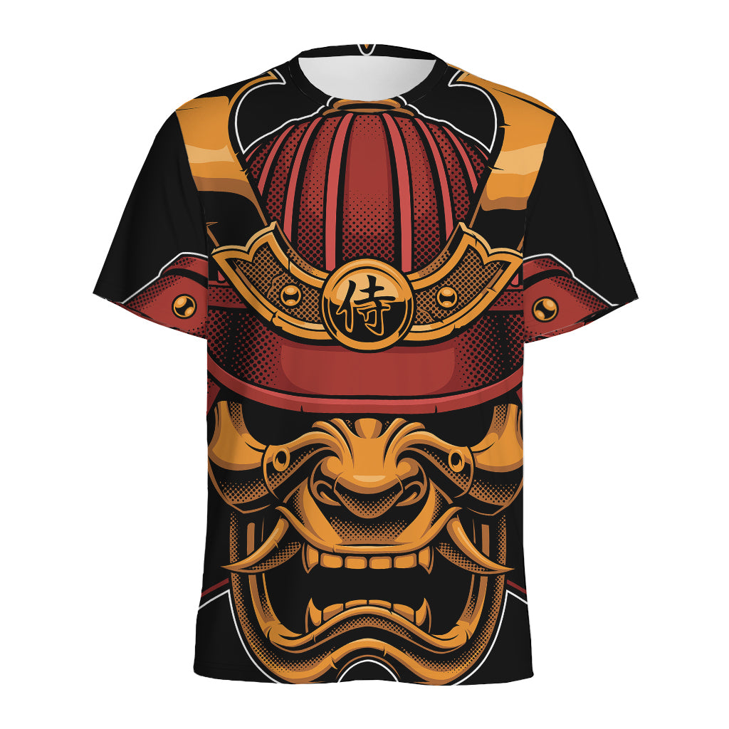 Japanese Samurai Warrior Mask Print Men's Sports T-Shirt