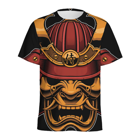 Japanese Samurai Warrior Mask Print Men's Sports T-Shirt
