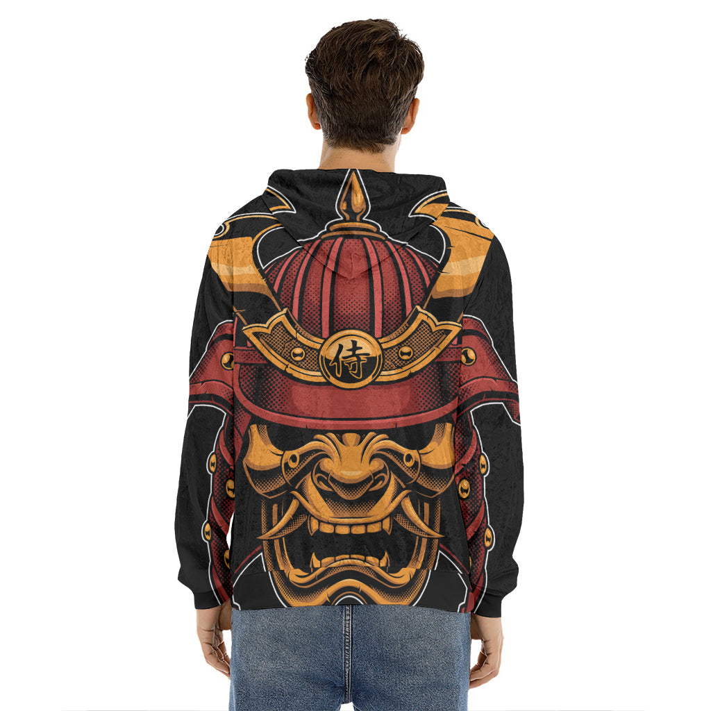 Japanese Samurai Warrior Mask Print Men's Velvet Pullover Hoodie
