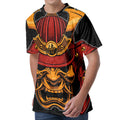 Japanese Samurai Warrior Mask Print Men's Velvet T-Shirt