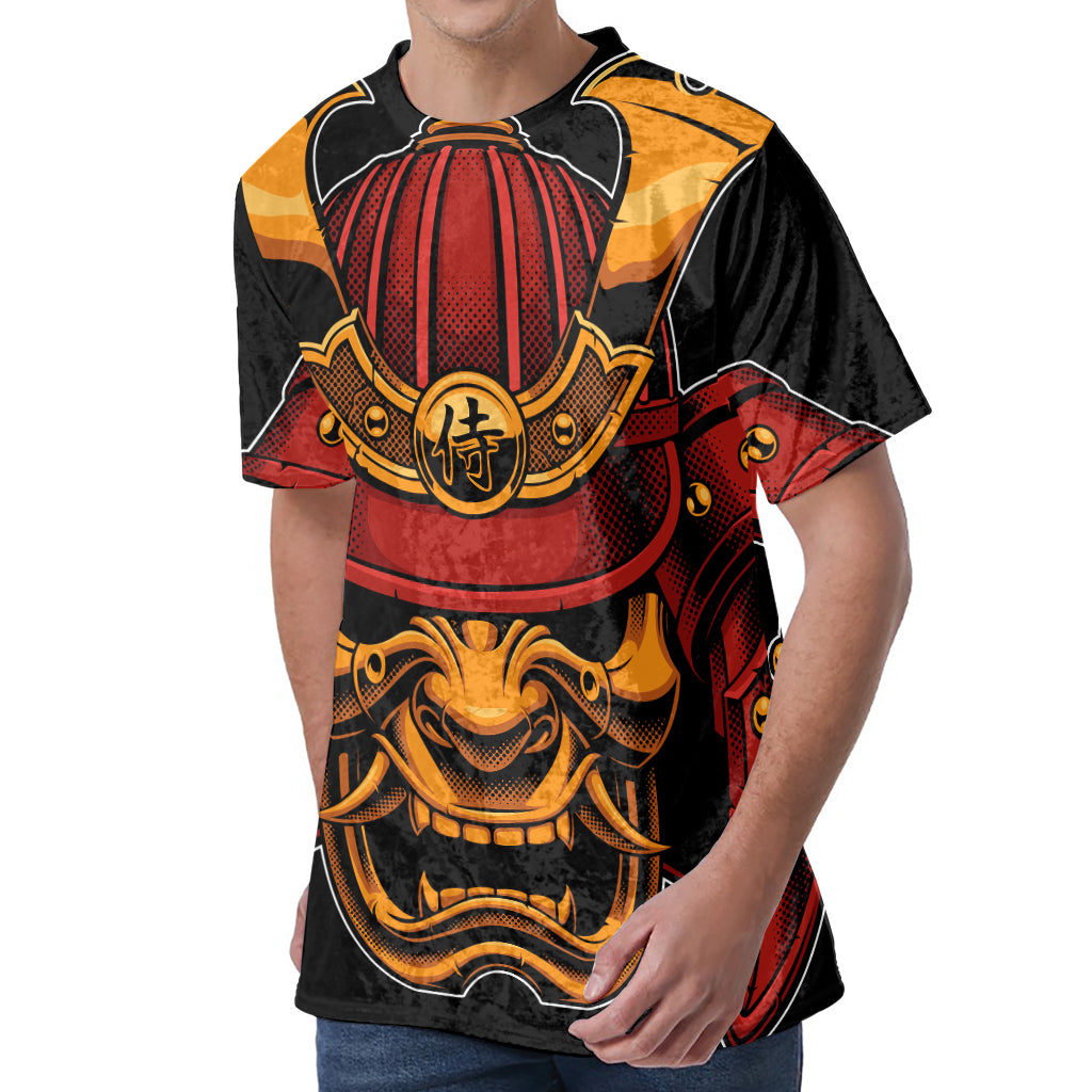 Japanese Samurai Warrior Mask Print Men's Velvet T-Shirt