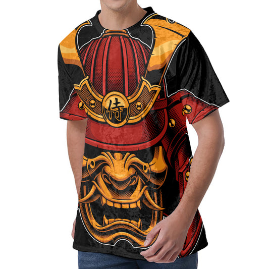 Japanese Samurai Warrior Mask Print Men's Velvet T-Shirt