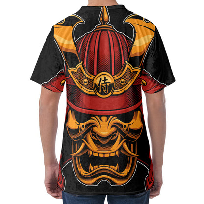 Japanese Samurai Warrior Mask Print Men's Velvet T-Shirt