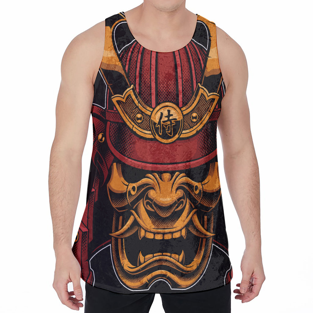 Japanese Samurai Warrior Mask Print Men's Velvet Tank Top