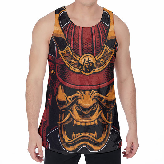 Japanese Samurai Warrior Mask Print Men's Velvet Tank Top
