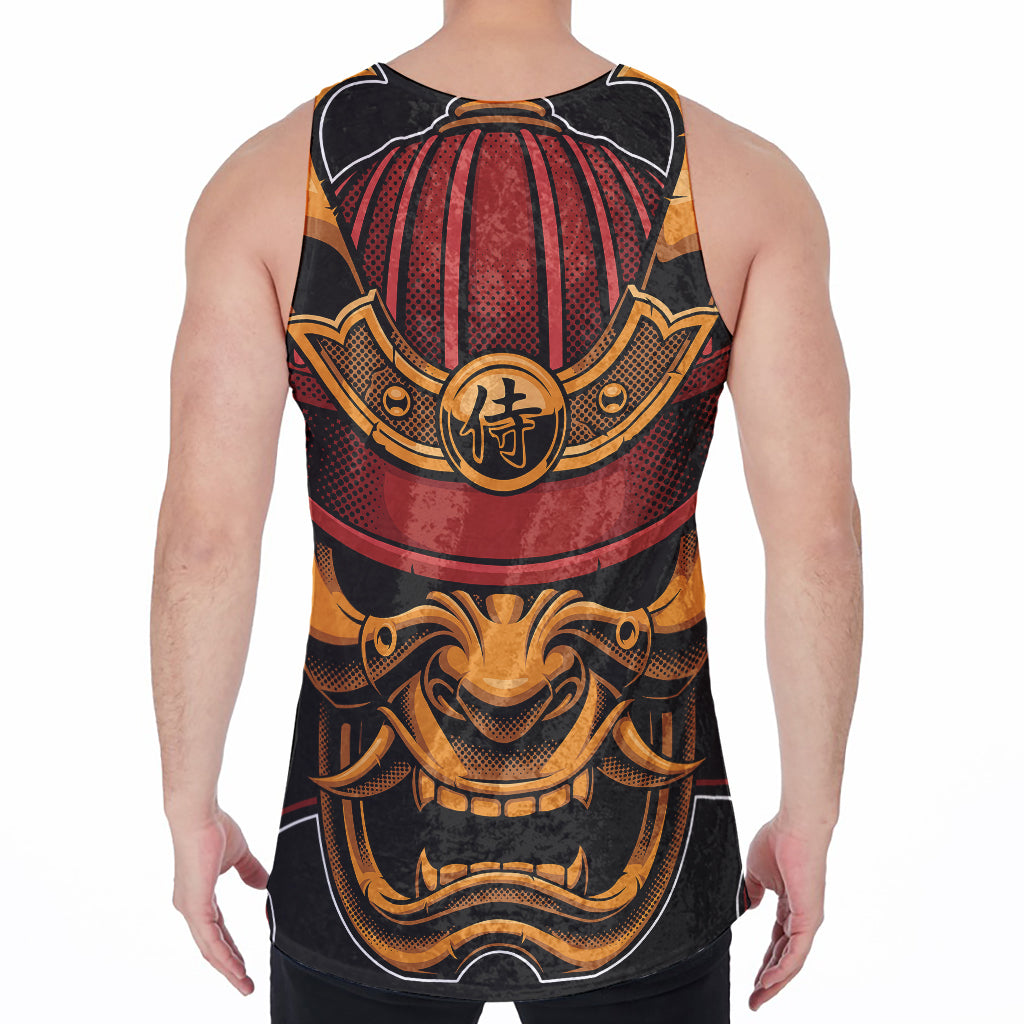 Japanese Samurai Warrior Mask Print Men's Velvet Tank Top