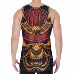Japanese Samurai Warrior Mask Print Men's Velvet Tank Top