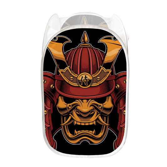 Japanese Samurai Warrior Mask Print Mesh Laundry Hamper