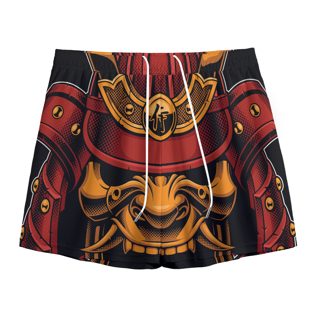 Japanese Samurai Warrior Mask Print Mesh Shorts