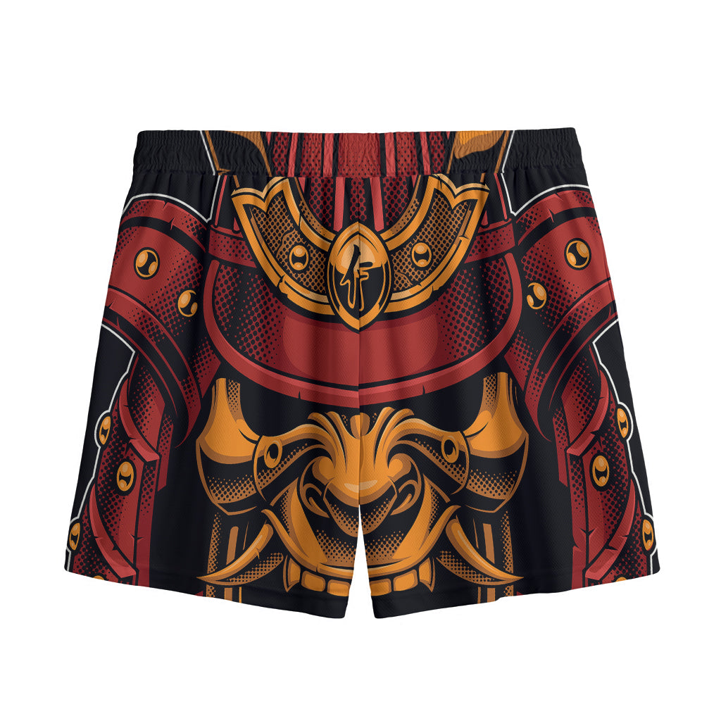 Japanese Samurai Warrior Mask Print Mesh Shorts