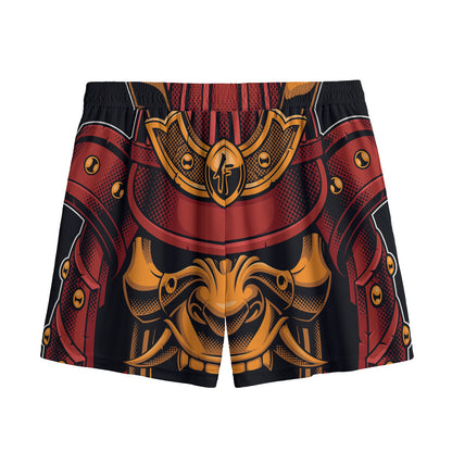 Japanese Samurai Warrior Mask Print Mesh Shorts