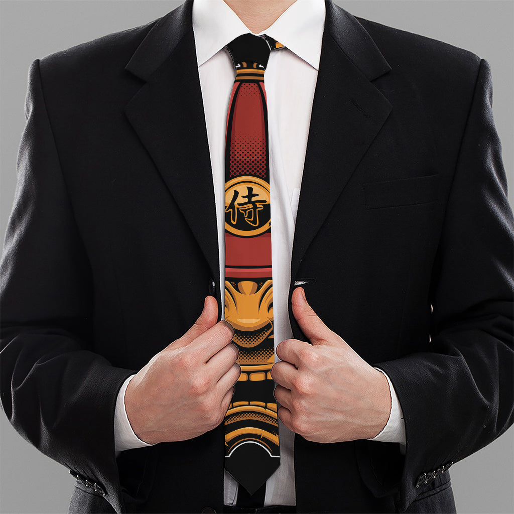 Japanese Samurai Warrior Mask Print Necktie