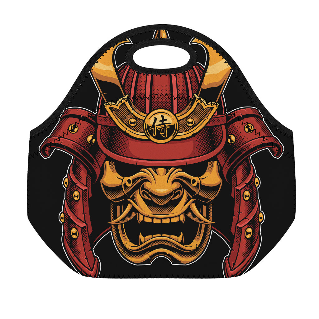 Japanese Samurai Warrior Mask Print Neoprene Lunch Bag