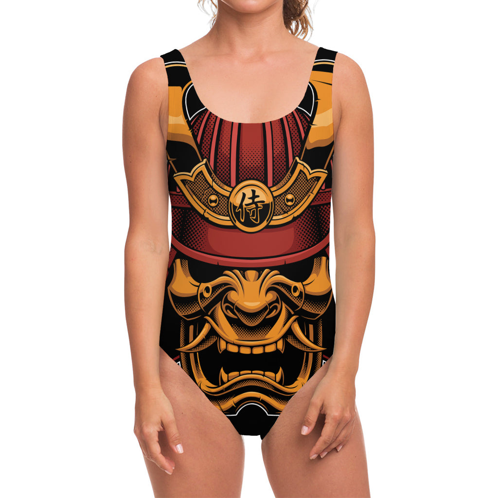 Japanese Samurai Warrior Mask Print One Piece Swimsuit