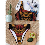 Japanese Samurai Warrior Mask Print One Shoulder Bikini Top