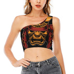 Japanese Samurai Warrior Mask Print One Shoulder Crop Top