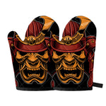 Japanese Samurai Warrior Mask Print Oven Mitts
