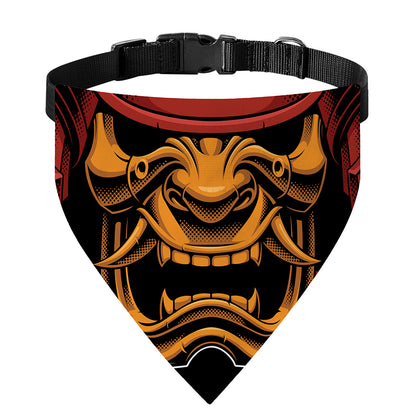 Japanese Samurai Warrior Mask Print Over The Collar Dog Bandana