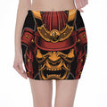 Japanese Samurai Warrior Mask Print Pencil Mini Skirt
