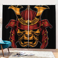 Japanese Samurai Warrior Mask Print Pencil Pleat Curtains