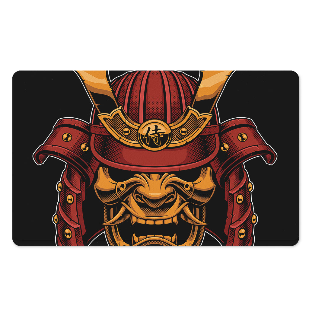 Japanese Samurai Warrior Mask Print Polyester Doormat