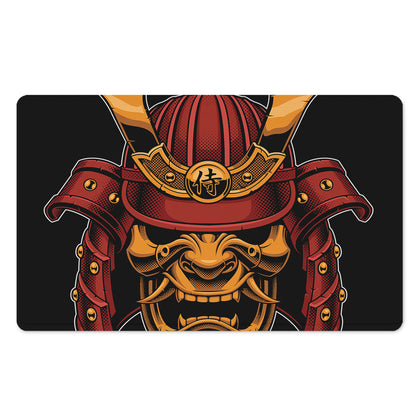 Japanese Samurai Warrior Mask Print Polyester Doormat