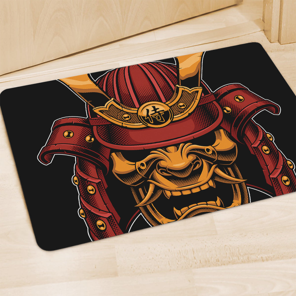 Japanese Samurai Warrior Mask Print Polyester Doormat