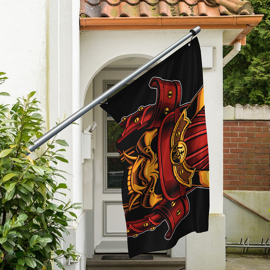 Japanese Samurai Warrior Mask Print Polyester Flag