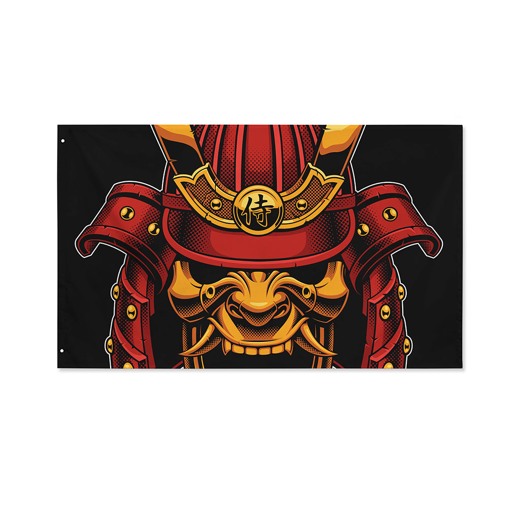 Japanese Samurai Warrior Mask Print Polyester Flag