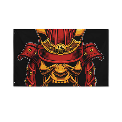 Japanese Samurai Warrior Mask Print Polyester Flag