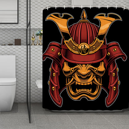 Japanese Samurai Warrior Mask Print Polyester Shower Curtain