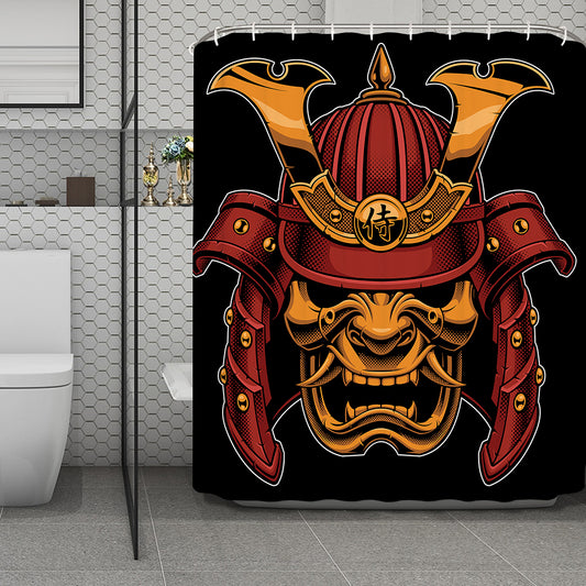 Japanese Samurai Warrior Mask Print Polyester Shower Curtain