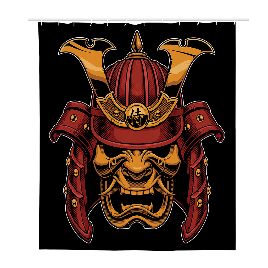 Japanese Samurai Warrior Mask Print Polyester Shower Curtain