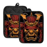 Japanese Samurai Warrior Mask Print Pot Holders With Pocket