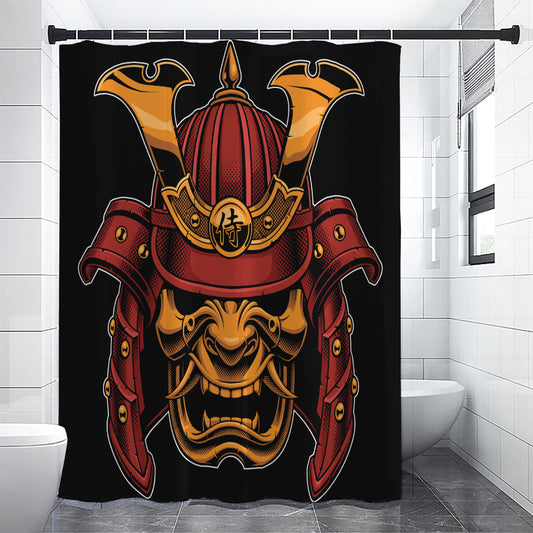 Japanese Samurai Warrior Mask Print Premium Shower Curtain