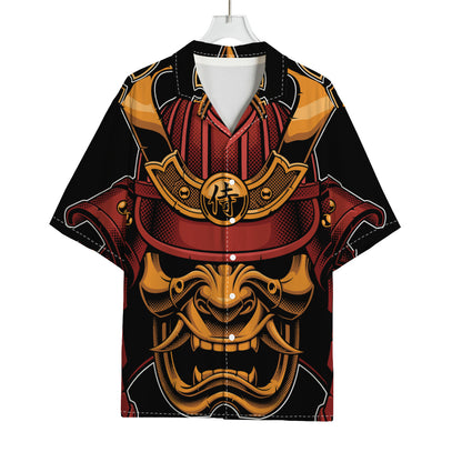 Japanese Samurai Warrior Mask Print Rayon Hawaiian Shirt