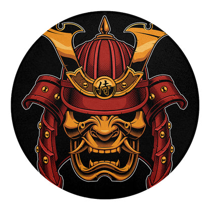 Japanese Samurai Warrior Mask Print Round Blanket