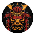 Japanese Samurai Warrior Mask Print Round Blanket