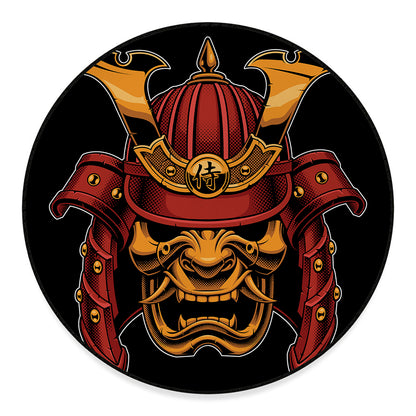 Japanese Samurai Warrior Mask Print Round Floor Mat