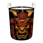 Japanese Samurai Warrior Mask Print Round Laundry Basket