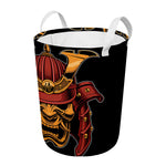 Japanese Samurai Warrior Mask Print Round Laundry Basket