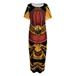 Japanese Samurai Warrior Mask Print Short Sleeve Long Nightdress
