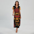 Japanese Samurai Warrior Mask Print Short Sleeve Maxi Dress