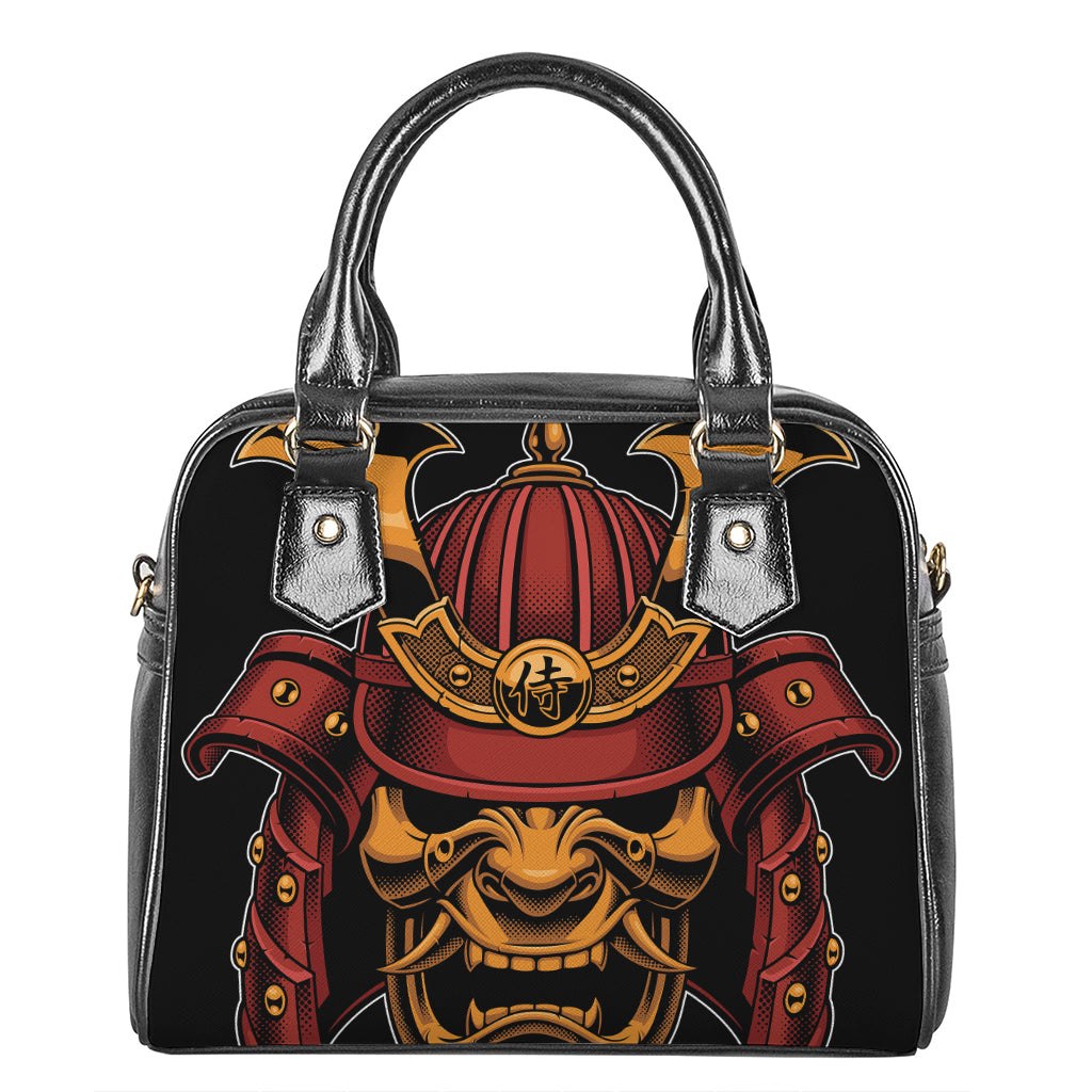 Japanese Samurai Warrior Mask Print Shoulder Handbag