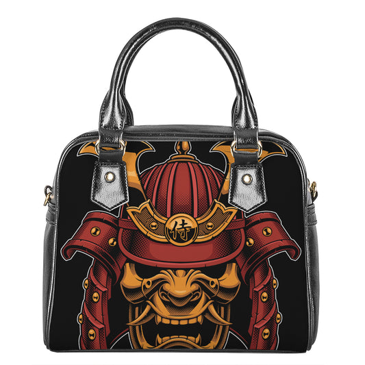 Japanese Samurai Warrior Mask Print Shoulder Handbag