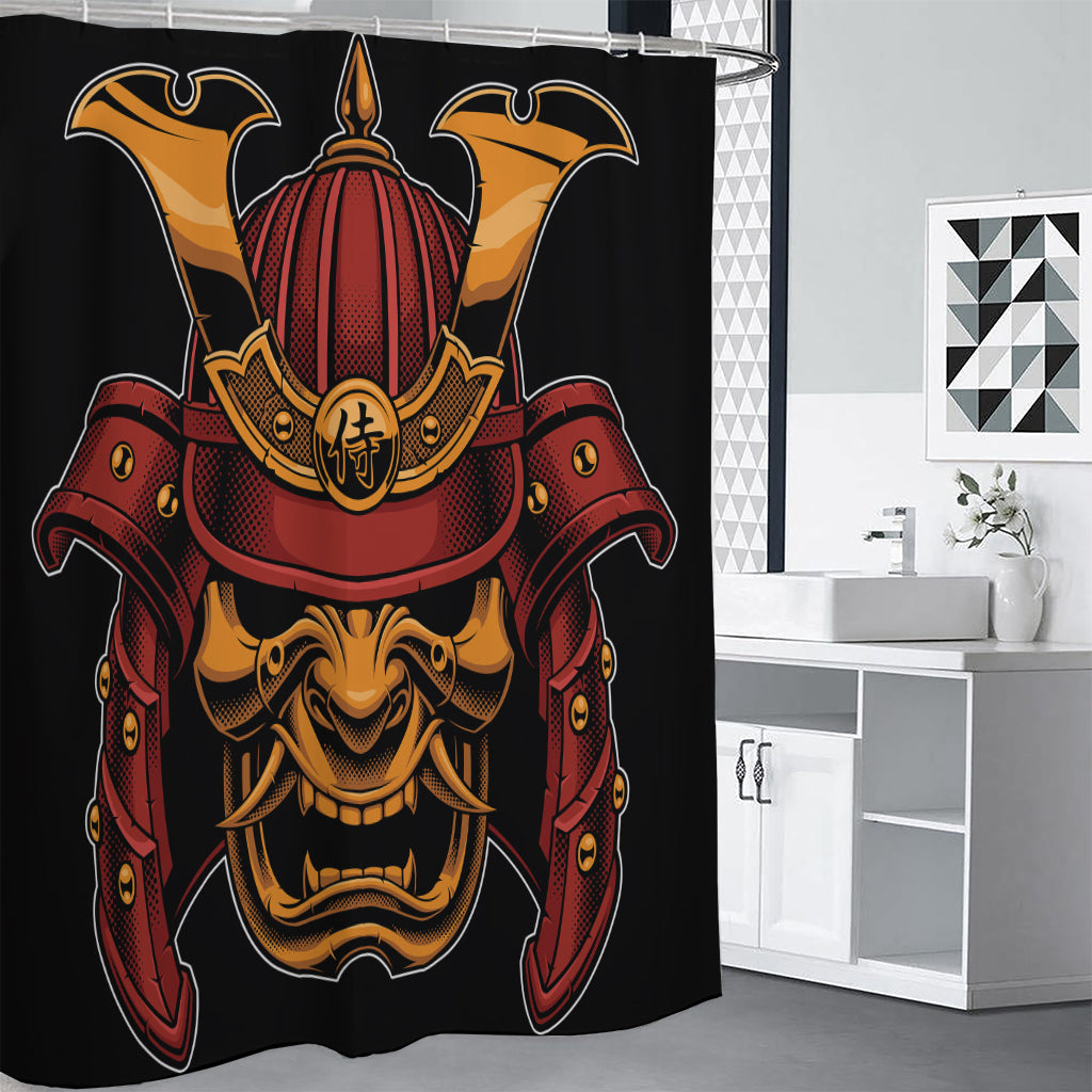 Japanese Samurai Warrior Mask Print Shower Curtain