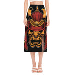 Japanese Samurai Warrior Mask Print Side Slit Midi Skirt