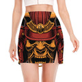 Japanese Samurai Warrior Mask Print Side Slit Mini Skirt