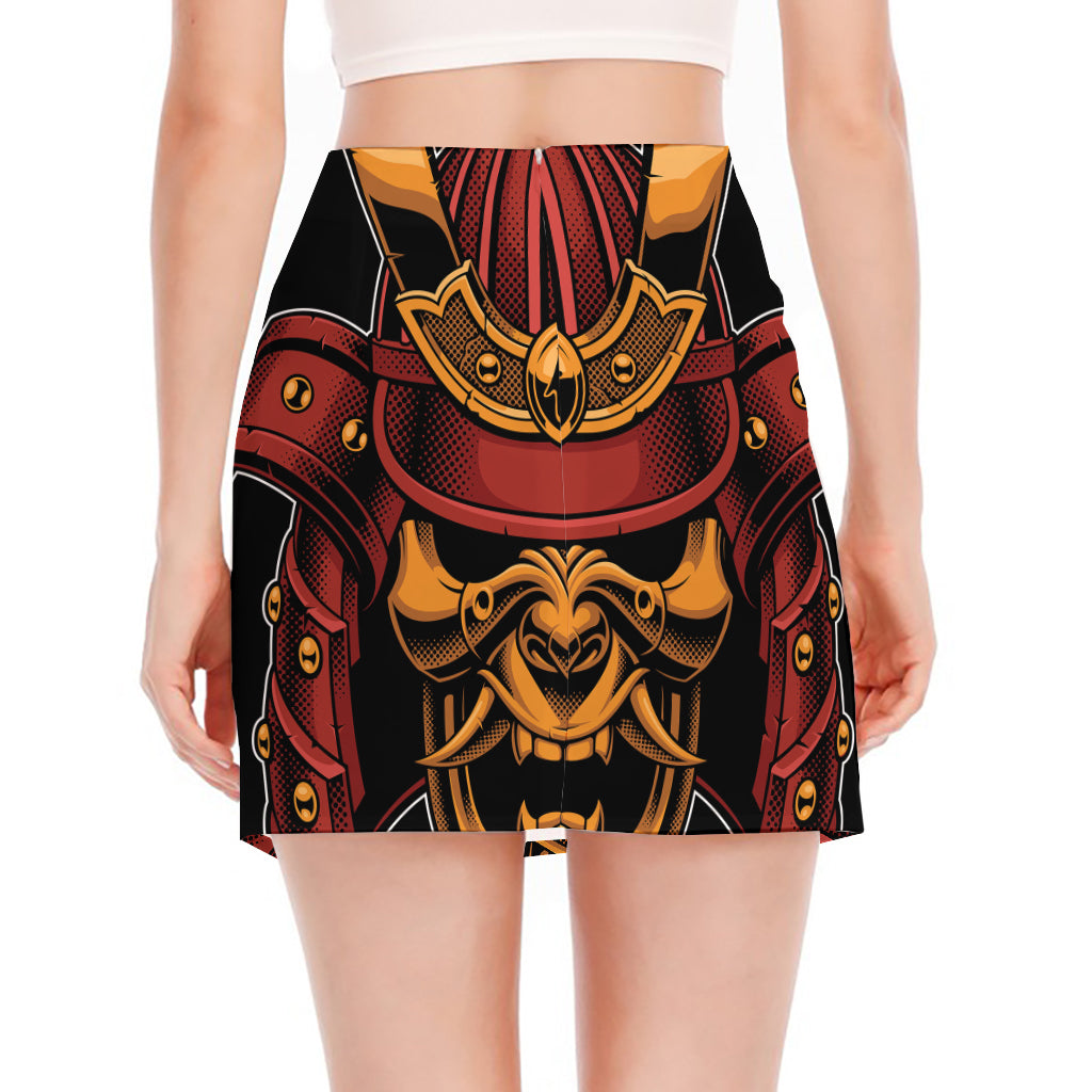 Japanese Samurai Warrior Mask Print Side Slit Mini Skirt