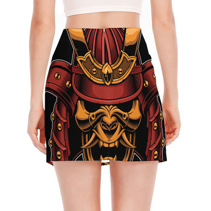 Japanese Samurai Warrior Mask Print Side Slit Mini Skirt